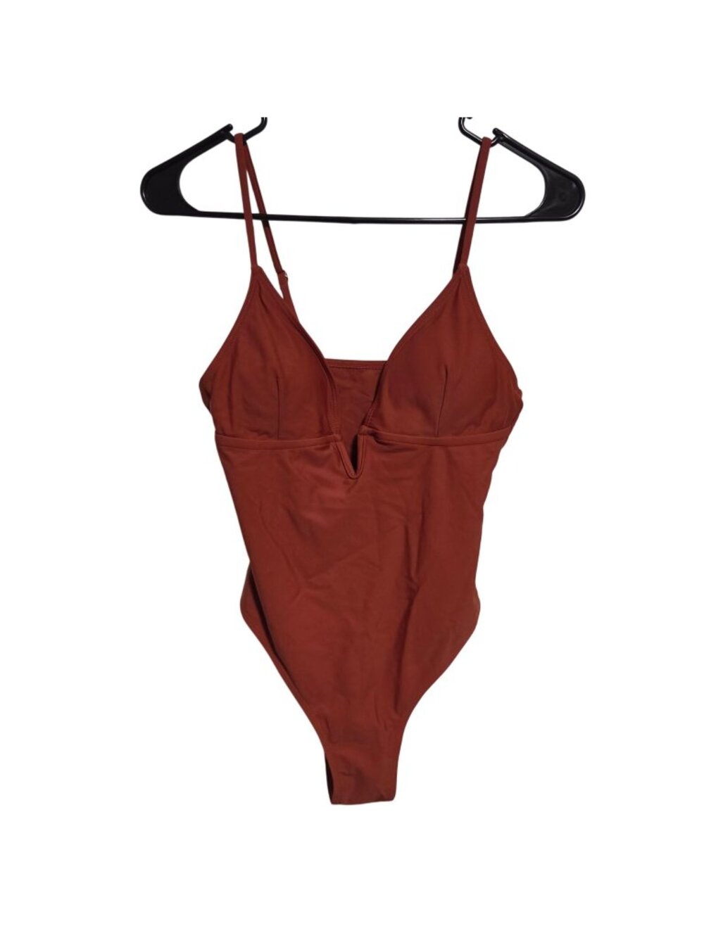 Rust Orange One Piece Swimsuit Size Small V Wire Detail Adjustable Straps Padded